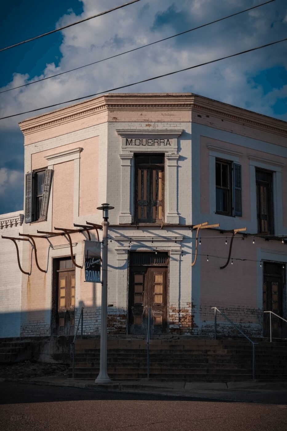 A historic building on the Roma, Texas plaza in the National Historic Landmark District